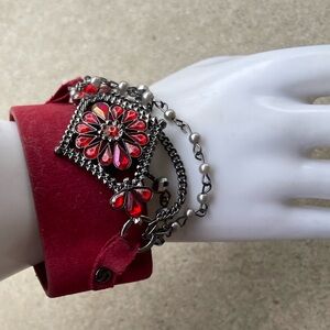 Red Boho Women's Bracelet gothic-style red rhinestone silver cuff bracelet Sz 7
